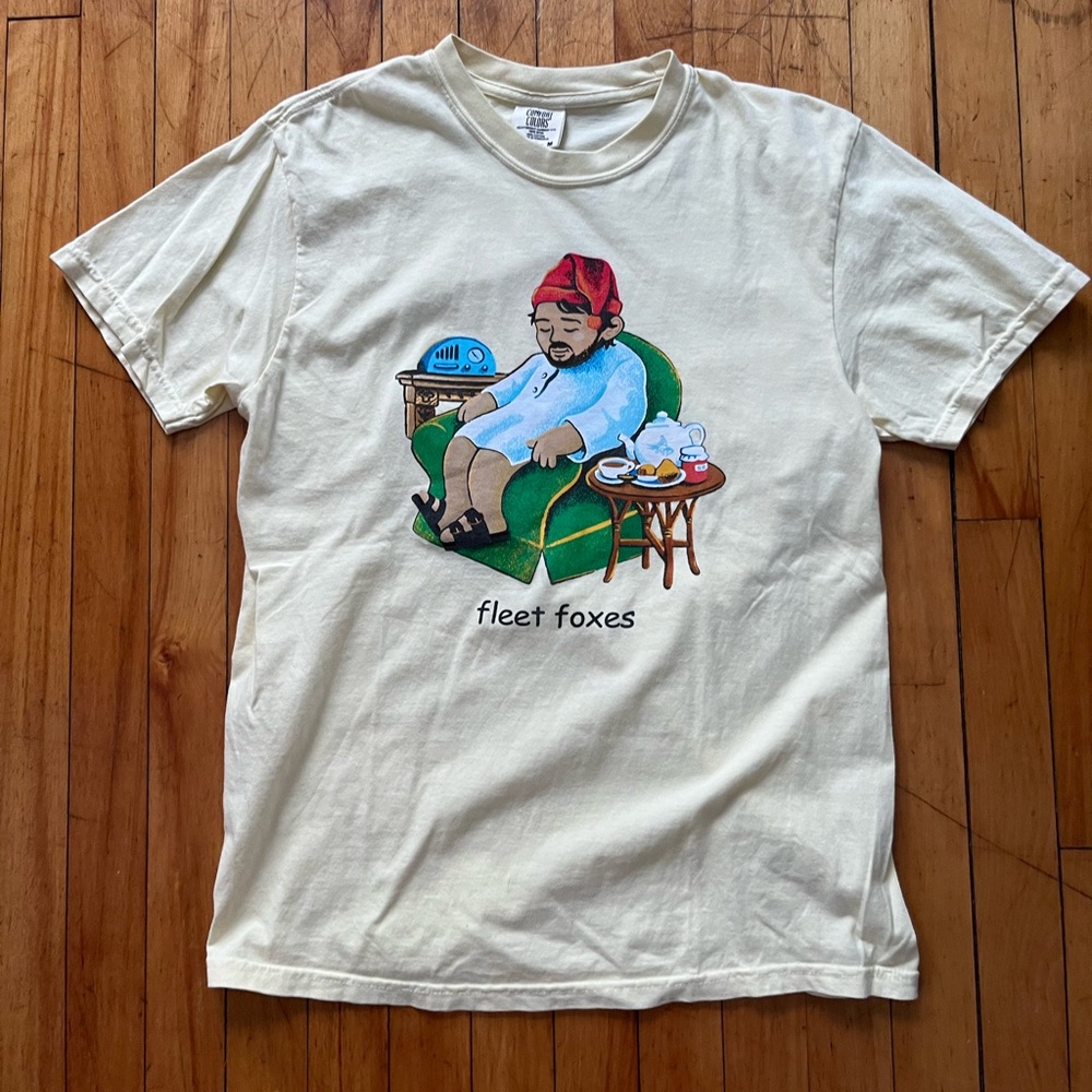 Fleet Foxes Sleepytime Bear Comfort Colors Light Yellow Cotton Band T-Shirt M